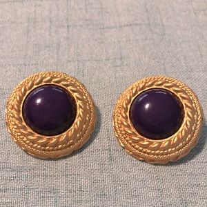 Vintage Gold and Purple Clip On Earrings
